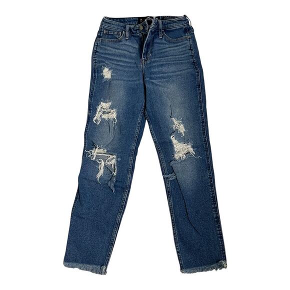 Hollister High Rise Mom Jeans Basic Casual Denim Pants 1R 25x27 Distressed - Picture 2 of 7